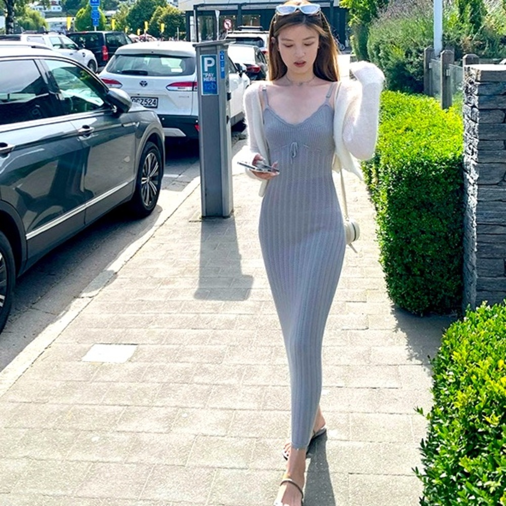 Elegant Grayish Blue style Maxi Dress